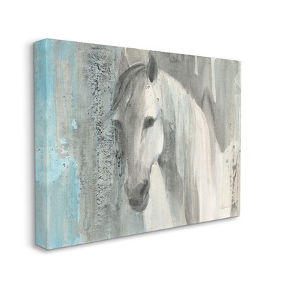 Stupell Industries White Wild Horse Portrait Farm Animal Blue Grey Watercolor