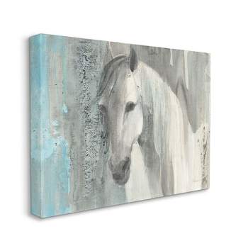 Stupell Industries White Wild Horse Portrait Farm Animal Blue Grey Watercolor