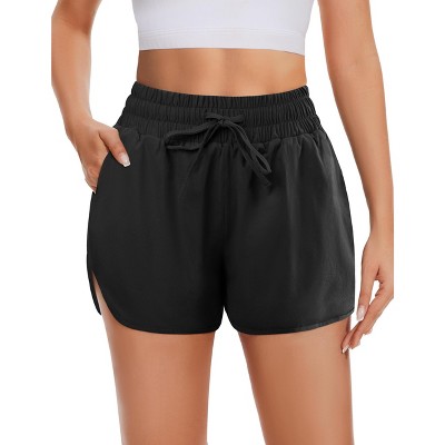 FIONECA High Waisted Running Shorts for Women with Pockets, 2.5" Black Athletic Workout Gym Yoga Spandex Dolphin Shorts