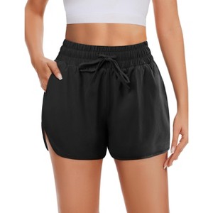 FIONECA High Waisted Running Shorts for Women with Pockets, 2.5" Black Athletic Workout Gym Yoga Spandex Dolphin Shorts - 1 of 4