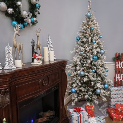 7.5 ft. Snowy Mountain Pine Slim Christmas Tree with Clear Lights