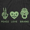 Womens Peace Love Brains T Shirt Funny Halloween Skeleton Zombie Graphic Tee - Crazy Dog Women's T Shirt - 2 of 4