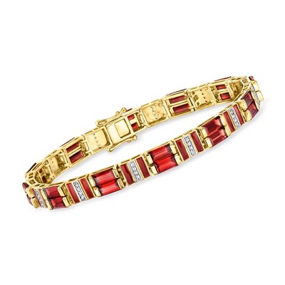 Ross-Simons 9.50 ct. t.w. Garnet and .20 ct. t.w. White Topaz Bracelet With Red Enamel in 18kt Gold Over Sterling Size 7