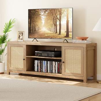Whizmax Rattan TV Stand for 75 Inch, Boho Entertainment Center with Storage and Doors,TV & Media Console Under TV Cabinet Furniture for Living Room