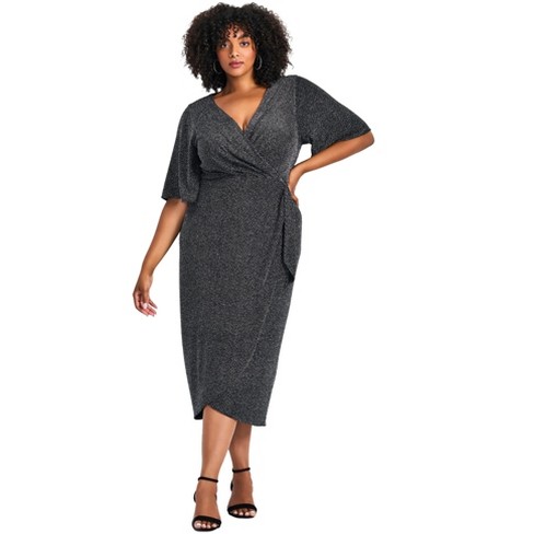 Metallic knit wrap dress best sale