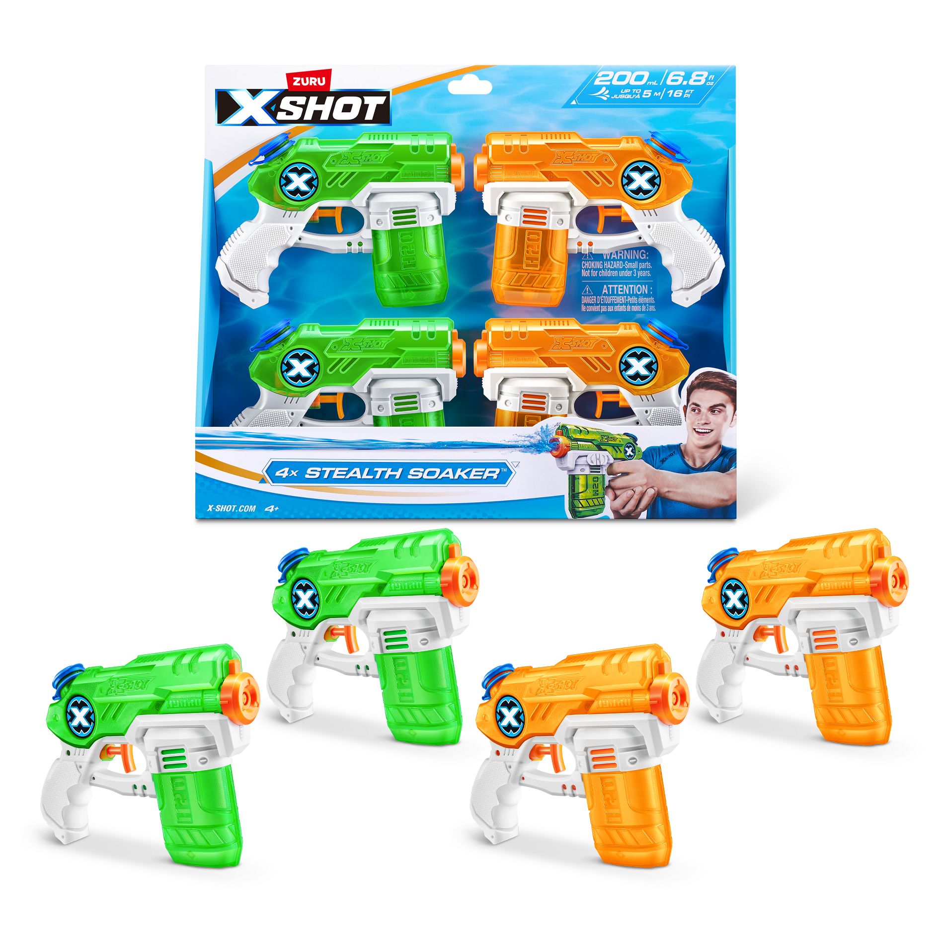 XSHOT Water Stealth Soaker 4pk Water Blasters by ZURU: Kids Ages 5+ Plastic Toy