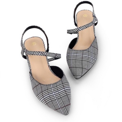 Perphy Houndstooth Printed Pointed Toe Slingback Chunky Heels Mules for Women - image 2