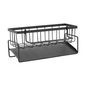 Unique Bargains Sink Organiser with Self-Draining Drain Tray Carbon Steel for Kitchen Bathroom Black - 1 of 4
