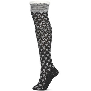 Memoi Women's Mini Diamond Knee Length Lounge Sock Black One Size - 1 of 4