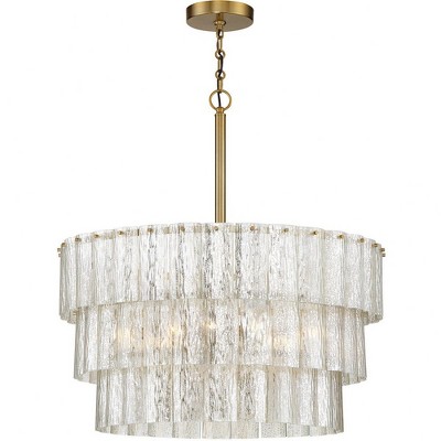 Polished Nickel and Glass Drum Pendant Light