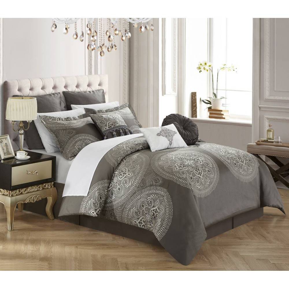 Chic Home Queen 9pc Adana Comforter Set Gray For Sale