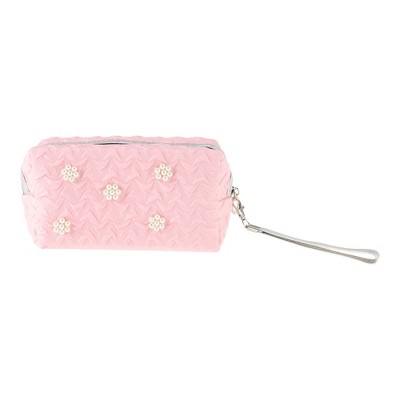 Unique Bargains Women Solid Color Faux Pearls Makeup Bag Pink 1 Pc