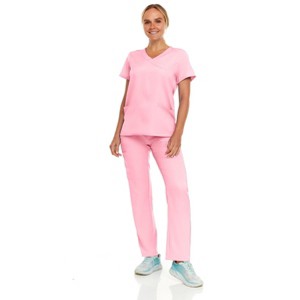 Hey Collection Women Scrubs Set 4-Way Stretch Mock Neck Top with Straight Leg Scrub Pants with Four Pockets - 1 of 4