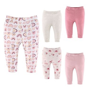 The Peanuthsell 5-Pack Baby Pants for Girls, Pink Rainbow Safari, Newborn to 24 Months - 1 of 4