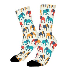 Colorful Elephant Women Printed Crew Socks Funny Funky Socks Soft Polyester Novelty Gifts for Artists Men - 1 of 1