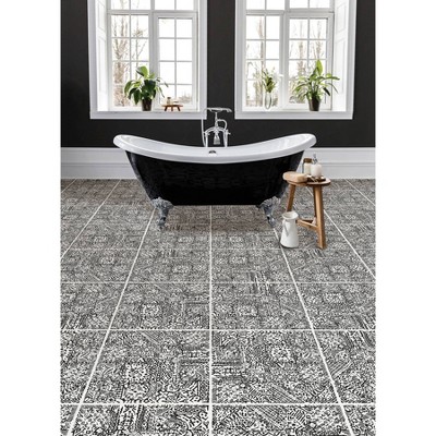 Charcoal and White Bohemian Peel and Stick Floor Tiles