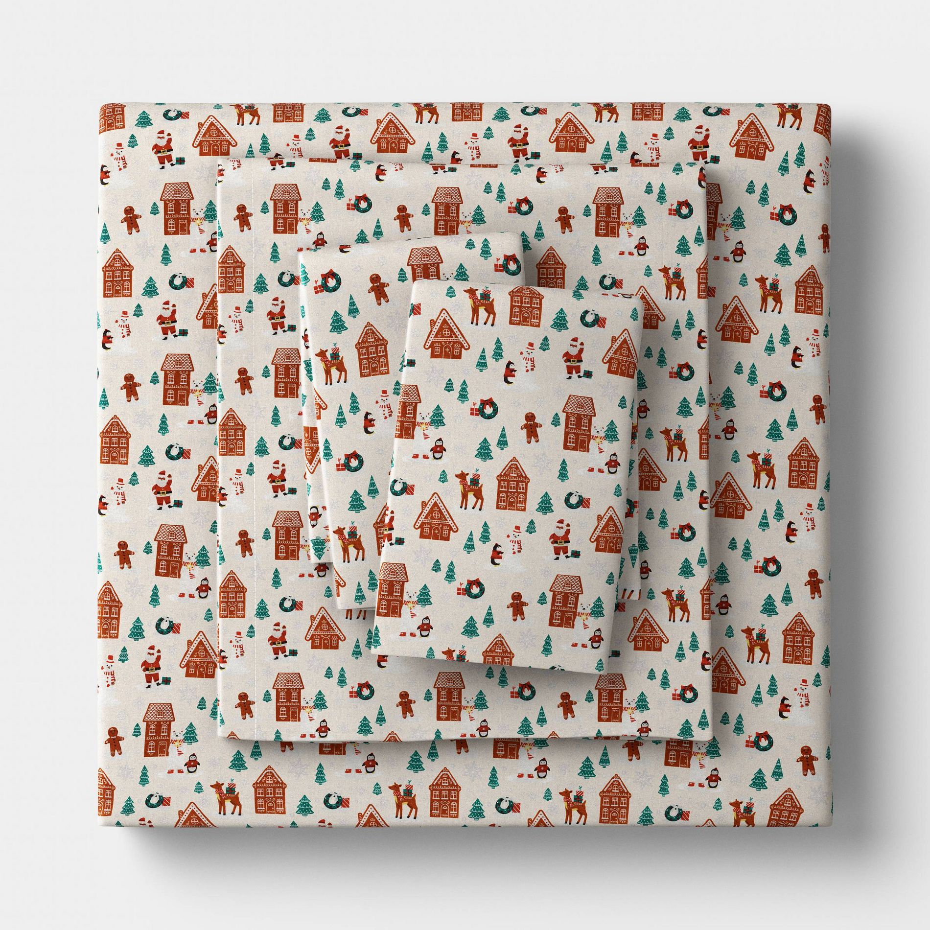 Queen Christmas Flannel Sheet Set Gingerbread Scene - Wondershop™