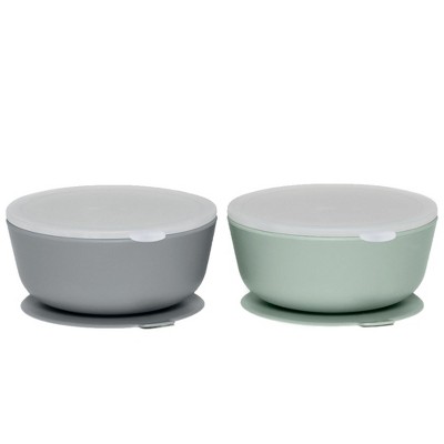 Weesprout Suction Bowls for Baby & Toddlers, 100% Silicone with Plastic Lid, 12 oz, Set of 2