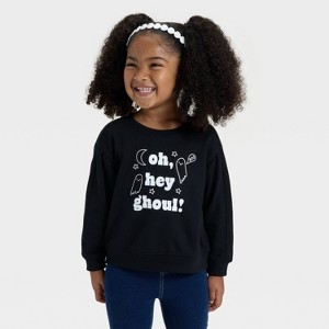 Toddler Girls' Halloween French Terry Pullover - Cat & Jack™ Black - 1 of 4