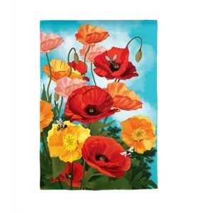Evergreen Poppies Welcome Garden Linen Flag 12.5 x 18 Inches Indoor Outdoor Decor - 1 of 1