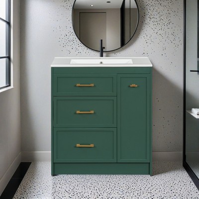 30" Bathroom Vanity Set, Floor Standing, with Three Drawers, One of Which is a Double-Layer Drawer, with Long Gold Handles - Leovsnove
