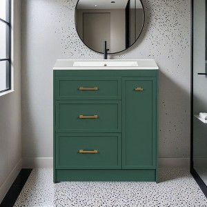 30" Bathroom Vanity Set, Floor Standing, with Three Drawers, One of Which is a Double-Layer Drawer, with Long Gold Handles - Leovsnove - 1 of 4