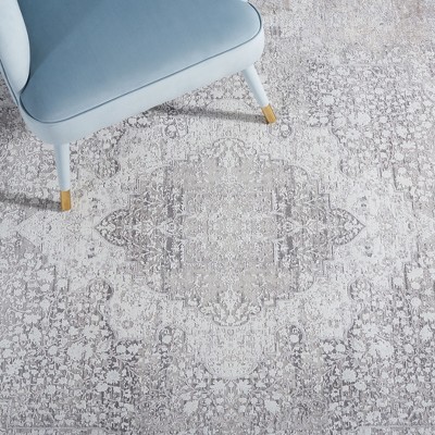 Gray and Ivory Hand-Knotted Viscose Rectangular Area Rug