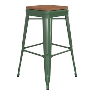 Flash Furniture Kai Commercial Grade 30" High Backless Metal Indoor-Outdoor Bar Height Stool with Poly Resin Wood Seat - 1 of 4