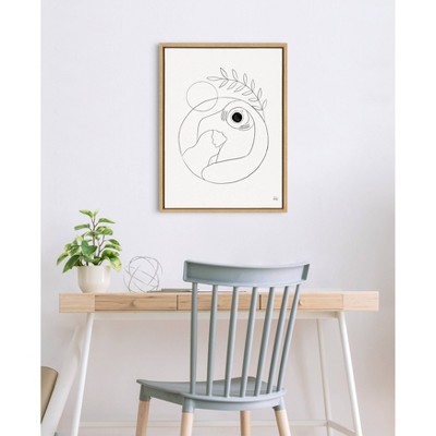 Morning Coffee Hug Abstract Canvas Print with Natural Frame