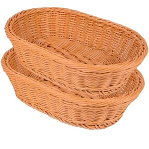 Aoibox Woven Bread Basket, Oval Small Fruit Basket Stackable Plastic Wicker Basket for Serving Vegetables, Restaurant, Outdoor, Imitation Rattan Brown - 1 of 4
