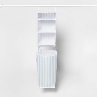 3 Shelf Hanging Closet with Hamper Mint/Striped - Room Essentials™