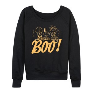 Women's - Peanuts - Boo Lightweight French Terry Wide Neck Long Sleeve Shirt - 1 of 4