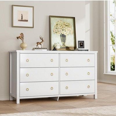 6 Dresser for Bedroom, 47.2" Wide Dresser, Modern Wide Drawer Dresser with Storage, Wooden Closet Dressers Chest of Drawers, White