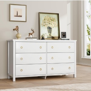 6 Dresser for Bedroom, 47.2" Wide Dresser, Modern Wide Drawer Dresser with Storage, Wooden Closet Dressers Chest of Drawers, White - 1 of 4