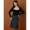 INSPIRE CHIC Women's Plaid Retro Elastic Waist Fishtail Mermaid Bodycon Pencil Skirt - 2 of 4