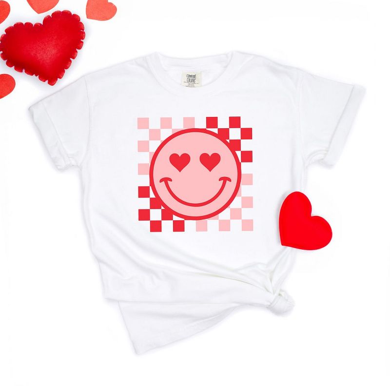 Simply Sage Market Women's Checkered Heart Eyes Smiley Short Sleeve Garment Dyed Tee, 2 of 4