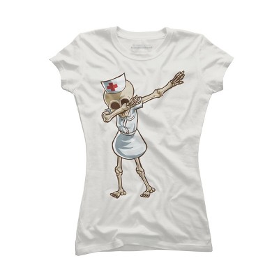Junior's Design By Humans Halloween Dabbing Funny Skeleton Nurse RN Costume Gift By COVI T-Shirt