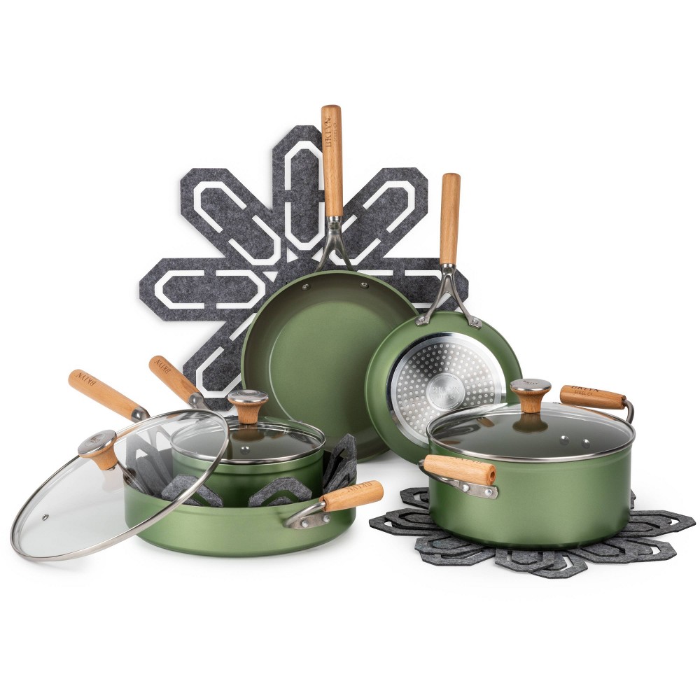 Photos - Pan Brooklyn Steel 12pc Silicone/Ceramic Atmosphere Cookware Set - Olive