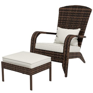 Wicker Adirondack Chair Fire Pit Chair w/ Ottoman & Cushions - 1 of 4