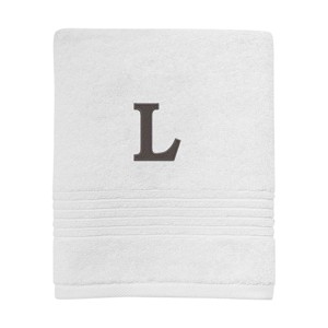 Avanti White with Grey Block Monogram Hand Towel  L - 1 of 3
