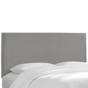 Custom Upholstered Nail Button Border Headboard - Linen Gray - King - Skyline Furniture