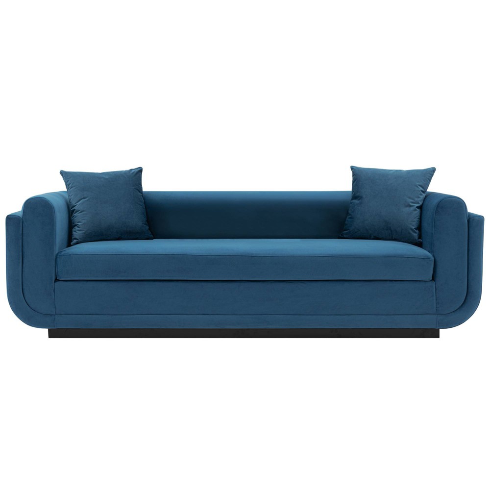 Photos - Sofa Edmonda Contemporary Velvet Upholstered  with Pillows Sapphire Blue 
