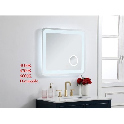 Glossy White 27x30 LED Mirror with Magnifier and Dimmer