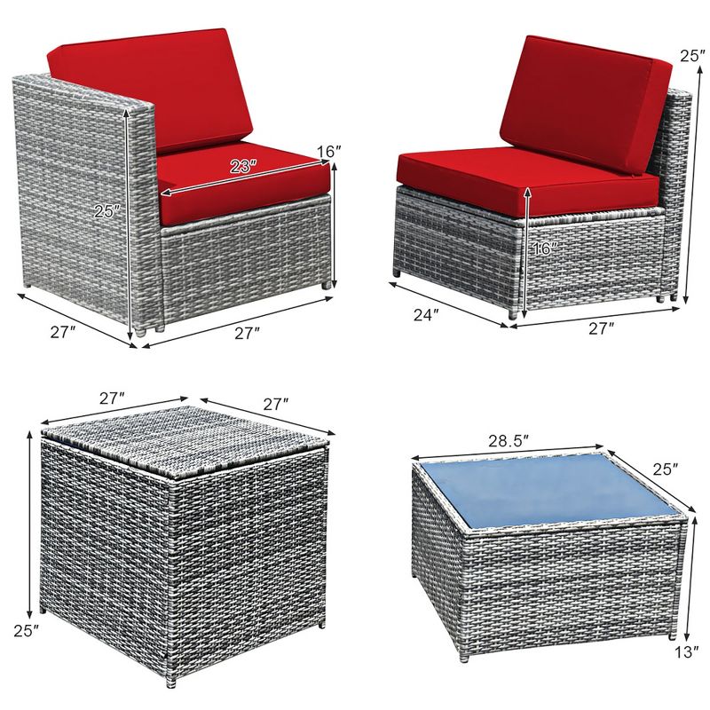 Costway 8 PCS Wicker Sofa Rattan Furniture Set Patio Furniture w/ Storage Table White\ Black\Turquoise\Red, 3 of 10