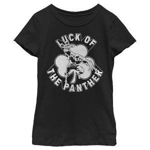 Girl's Marvel St. Patrick's Day Black Panther Luck of the Panther T-Shirt - 1 of 4