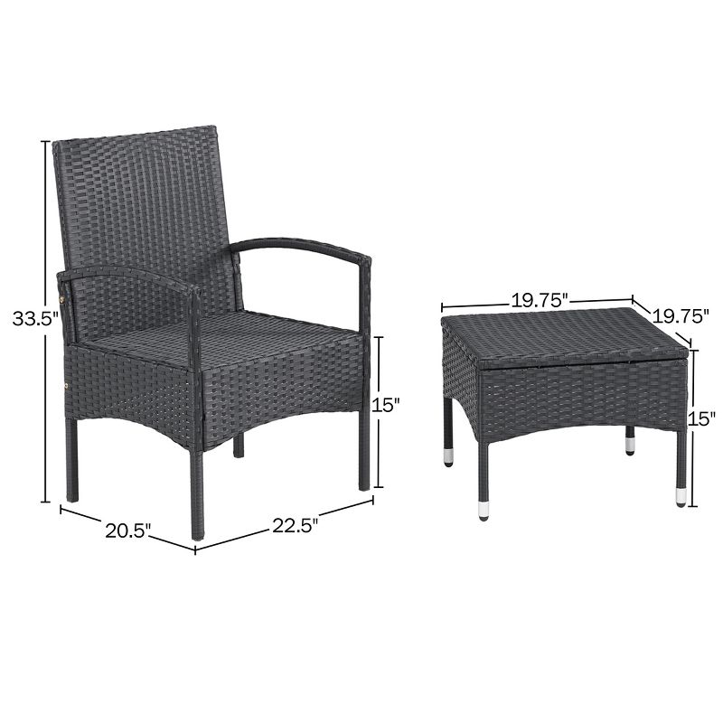 Outdoor Patio Furniture Set – 3-Piece Rattan Seating Combo with 2 Chairs and Table for Deck, Balcony, or Front Porch Furniture by Lavish Home (Gray), 3 of 8