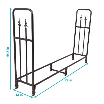 Bronze 6-Foot Steel Firewood Log Rack with Decorative Details