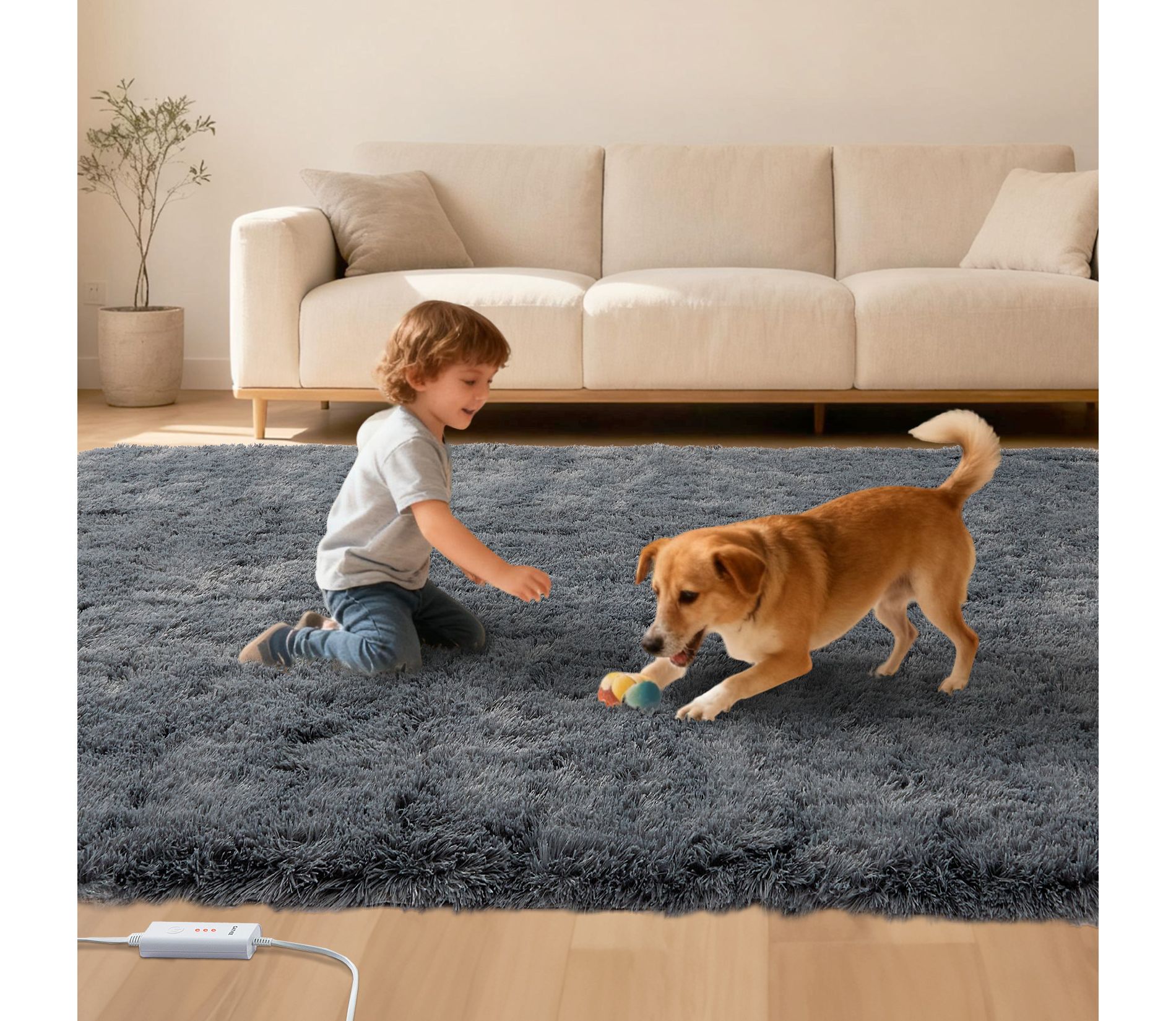 Wireless Heated Rug, Soft Electric Warming Carpet with 6 Heat Levels & 10-Hour Auto Off, Cozy Plush Floor Mat for Bedroom, Living Room & Cold Feet