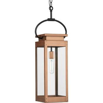 Progress Lighting Union Square 1-Light Outdoor Hanging Lantern, Antique Copper, Clear Glass Panels, Steel