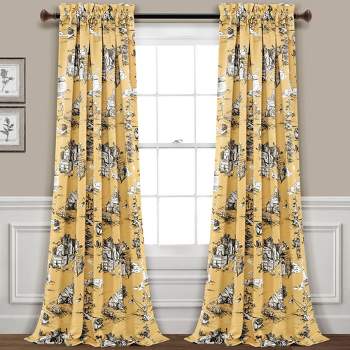 Set of 2 French Country Toile Light Filtering Window Curtain Panels  - Lush Décor